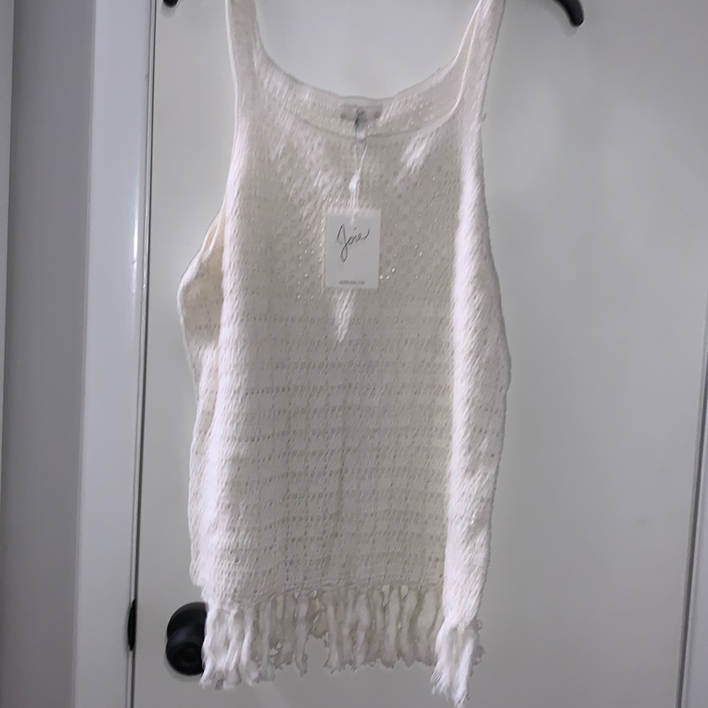 NWT Joie Zaylee Crochet Fringe-Hem Top white -M